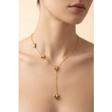 Stainless Steel Minimal Sallantılı Kalp Detaylı  Gold Kadın Çelik Kolye