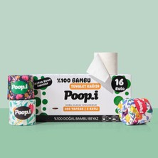 Poop.i %100 Bambu "extra Uzun Rulo" 16 Tuvalet Kağıdı Floral Doğal Beyaz