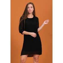 Zy Plus Siyah Truvakar Kollu Piliseli Şifon Elbise