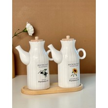 Özbience 2'li Porselen Yağdanlık ve Bambu Altlık Seti 1000ML, Şık ve Kullanışlı