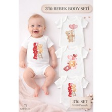 Babyden's 3’lü Bebek Body Seti %100 Pamuk Sevimli Ayıcık Baskılı Kısa Kollu Çıtçıtlı Zıbın Yenidoğan Body