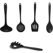 Özbience 5 Parça Siyah Silikon Mutfak Seti, Yapışmaz ve Yanmaz Malzeme