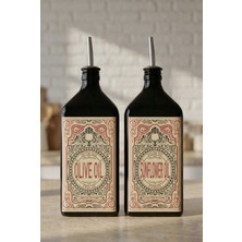 Özbience 2'li Amber Cam Yağlık Seti, 500 Ml, Retro Stil, Ayçiçek ve Zeytinyağı Şişesi