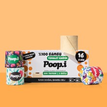 Poop.i %100 Ağartılmamış Bambu "MEGA RULO" 16 Tuvalet Kağıdı Floral Doğal Bej