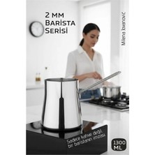 Marsilyan Premium 304 Paslanmaz Çelik Cezve  1300 ml Profesyonel Barista Serisi, Isıya Dayanıklı Sap