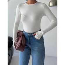 Betnur Kadın Modal Kumaş Bisiklet Yaka Parmak Geçirmeli Bady Bluz