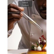Özbience Eğik Uçlu Çelik Şef Cımbızı 25 Cm, Dekoratif ve Dayanıklı Sunum Maşası