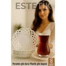 Marsilyan Porselen Görünümlü Plastik Çay Tabağı – 18'lı Set, Hafif, Şık ve Kırılmaz Tasarım