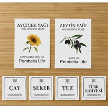 Özbience Şeffaf Kavanoz Etiketi Seti, Ayçiçek, Zeytin Yağı, Çay, Şeker, Tuz ve Kahve Için