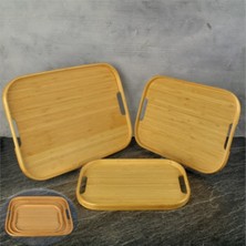 Özbience Doğal Bambu Üçlü Dikdörtgen Tepsi Seti, Şık ve Dayanıklı Tasarım