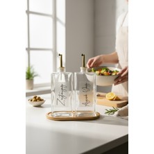 Özbience 2'li Cam Sosluk Seti, Gold Kapaklı, Ayçiçek ve Zeytinyağı Etiketli, 750ML