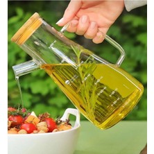 Özbience Şık Bambu Kapaklı Borosilikat Cam Yağdanlık 900 ml