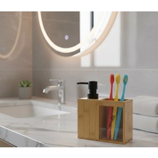 Barotti Bambu Banyo Seti | Sıvı Sabunluk ve Diş Fırçalık Seti | Mat Siyah Detaylı