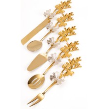 Özbience 5'li Gold Kelebek Saplı Servis Maşası Seti Paslanmaz Çelik