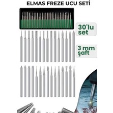 Marsilyan 30 Parça Elmas Freze Ucu Seti - 3mm Şaft Profesyonel Gravür, Oyma ve Hassas Taşlama Seti