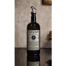 Özbience 1l Siyah Italyan Cam Yağdanlık Vintage Gümüş Başlık