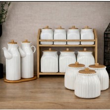 Özbience 13 Parça Bambu Standlı Yağdanlık ve Baharatlık Takımı Seti