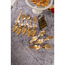 Özbience 8'li Kelebek Saplı Gold Servis ve Kelebekli Maşa Seti 18/10 Çelik