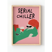 Miovi Works Serial Chiller | Çerçeveli Modern Minimal Eğlenceli Kedi Duvar Dekorasyonu Poster Tablo