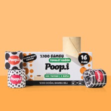 Poop.i %100 Ağartılmamış Bambu "MEGA RULO" 16 Tuvalet Kağıdı Black & White Doğal Bej