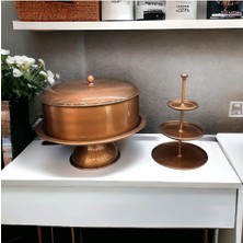 Özbience Şık Ayaklı Bakır Kek Tabağı ve Çerezlik Seti, 3 Katlı Tasarım