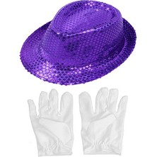 Skygo Mor Lila Renk Payetli Çocuk Şapkası ve Beyaz Renk Çocuk Eldiveni