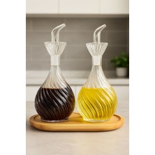 Özbience Borosilikat Cam 2'li Papatya Yağlık ve Sirkelik Bambu Standlı 1000 ml