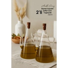 Özbience 2'li 500ML Cam Yağdanlık Şişesi, Mantar Kapaklı, Şeffaf Borosilikat Cam