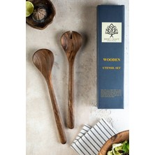 Özbience El Yapımı Ceviz Ağacı Salata Servis Seti, Tahta Kaşık ve Çatal, 30 cm
