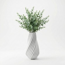 Atatuğ Hediyelik Modern Spiral Tasarım Beyaz Mermer Dokulu Dekoratif Vazo Saksı - 19X11 cm