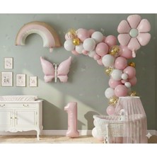 Pembe Kelebek Papatya Gökkuşağı Rakam Golyo Balonlu Doğum Günü Parti Balon Set