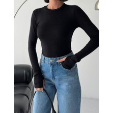 Betnur Kadın Modal Kumaş Bisiklet Yaka Parmak Geçirmeli Bady Bluz