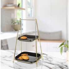 Özbience Kare Iki Katlı Sunumluk Teli, Gold Kaplama, Şık ve Modern Tasarım