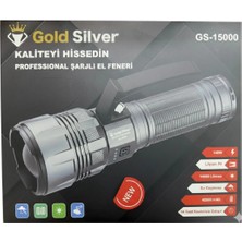 Gold Silver GS-15000 Profesyonel Şarjlı El Feneri – Maksimum Güç, Uzun Süreli Aydınlatma Yunus Av