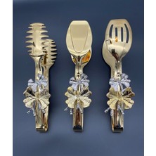 Özbience Gold Kelebekli Servis Takımı 3'lü Maşa Seti, Titanyum Kaplama, Paslanmaz Çelik