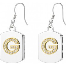 Tuqos Kadın Gümüş-Gold Renk G Harfli Sallantılı Çelik Küpe 2'li