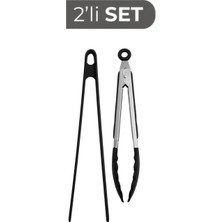 Özbience 2'li Siyah Isıya Dayanıklı Silikon Kızartma ve Servis Maşası