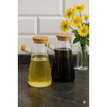 Özbience 2'li 900ML Bambu Kapaklı Vakumlu Borosilikat Yağdanlık Seti