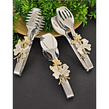 Özbience Şık 3'lü Metal Maşa Seti, Sofra ve Mutfak Için Zarif Sunum Araçları