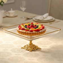 Özbience Şık Kristal ve Metal Ayaklı Kare Pasta Sunumluk, Zarif Sunumlar Için
