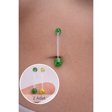 Sacce Scarves & Accessories Hamilelik Için Simli Bioplast Göbek Piercing Seti – 2'li (Yeşil & Sarı)