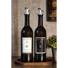 Özbience Ahşap Stantlı 2'li 750 ml Zeytinyağı ve Sıvıyağ Şişesi Seti