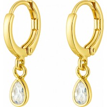 Tuqos Kadın Gold Renk  Zirkon Taşlı Klipsli  Rodyum Kaplama Küpe 2'li