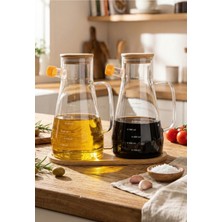 Özbience Bambu Kapaklı Vakumlu Cam Yağlık ve Sirkelik 3'lü Set