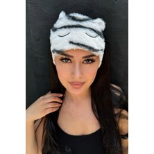 Kokoş Zebra Desenli Kulak Detaylı Peluş Uyku Bandı