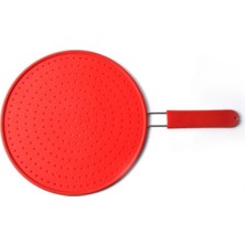 Özbience 28 cm Silikon Yağ Sıçratmaz Tava ve Tencere Kapağı, Kırmızı