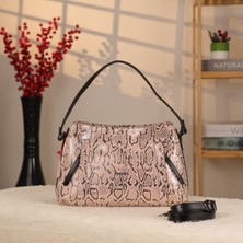 Aksesuarlia Pembe Renk Timsah Desen Hakiki Deri Çanta - Omuz Askılı