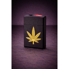 Zeflazer Hediyelik Kişiye Özel Altın Yaprak Desenli Çakmak Metal Siyah