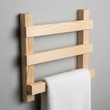 Ahşap Banyo Havluluk Askısı - Vidasız Yapışkanlı El Havlusu Rafı - 25X25 cm