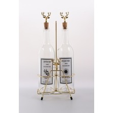 Özbience Altın Renk Geyik Aksesuarlı Şeffaf Şişe Yağdanlık ve Yağlık